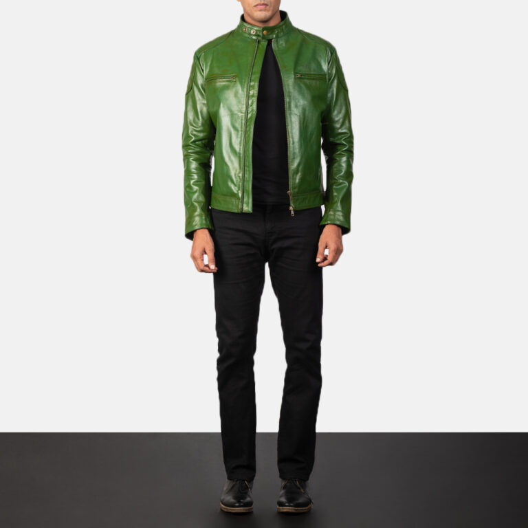 Mens Gatsby Green Leather Biker Jacket6121-2-1568635920405